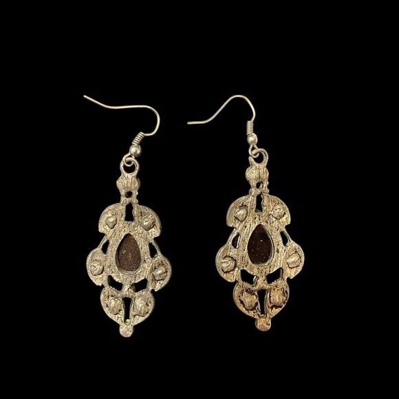 VGT Multicolor Rhinestone Gunmetal Dangle/Teardrop Earrings - Picture 3 of 5